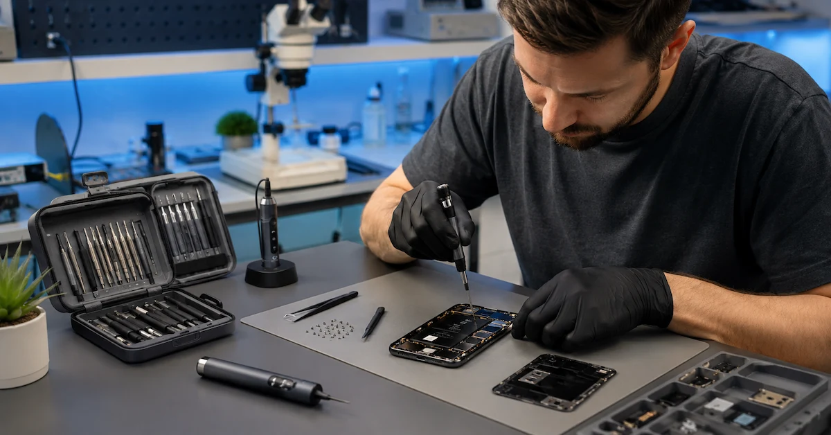 Electronics repair tools used for phone repair