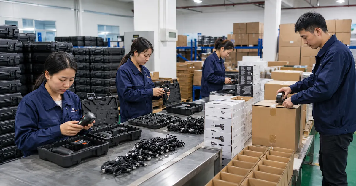 Rechargeable screwdriver kit packing scene
