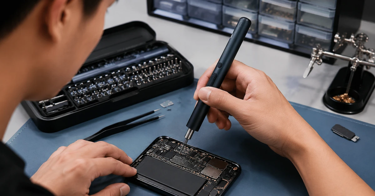 Cordless screwdriver for electronics repair