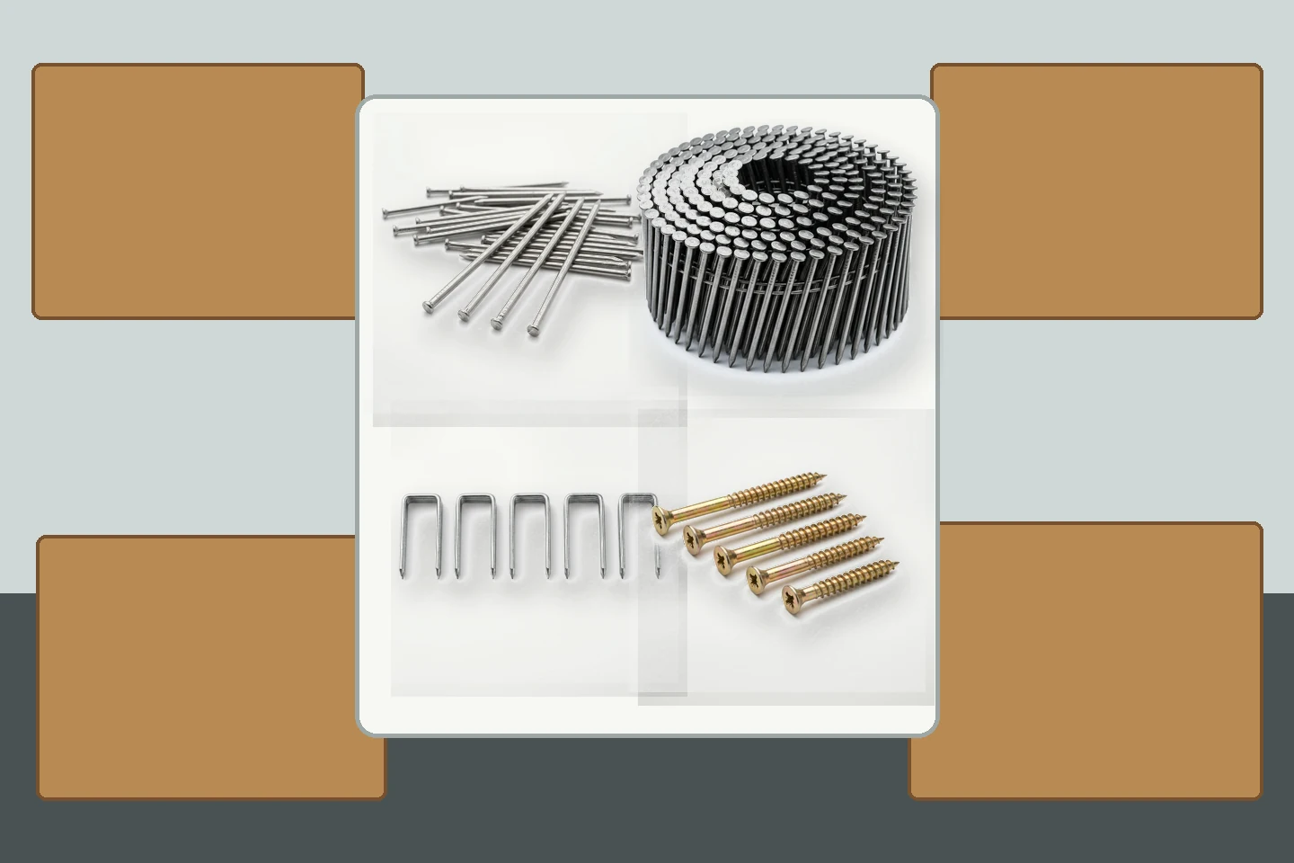 Mixed nail products arranged on an export file between shipping cartons