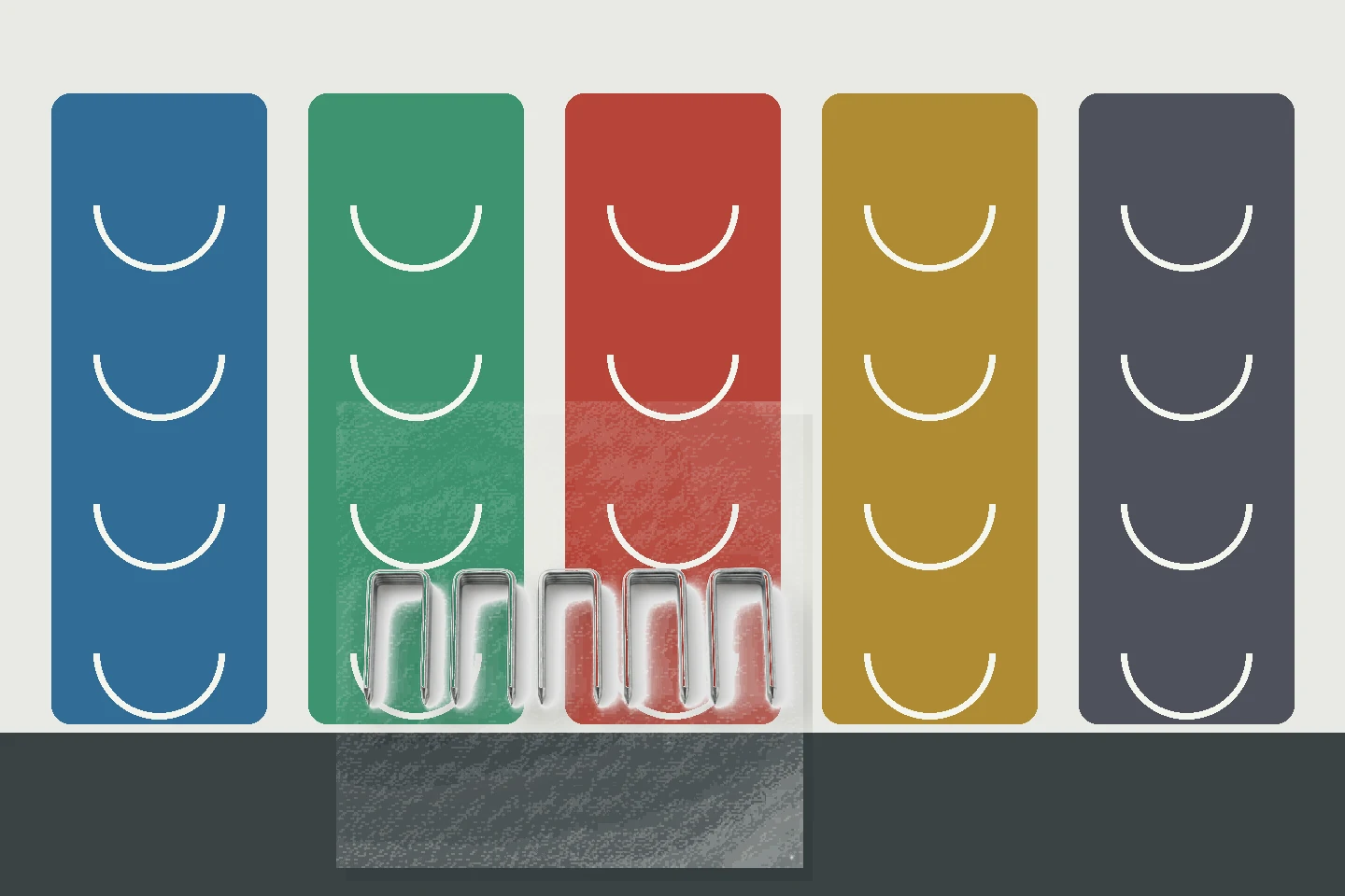 Five color-coded mattress production zones with pneumatic staple strips