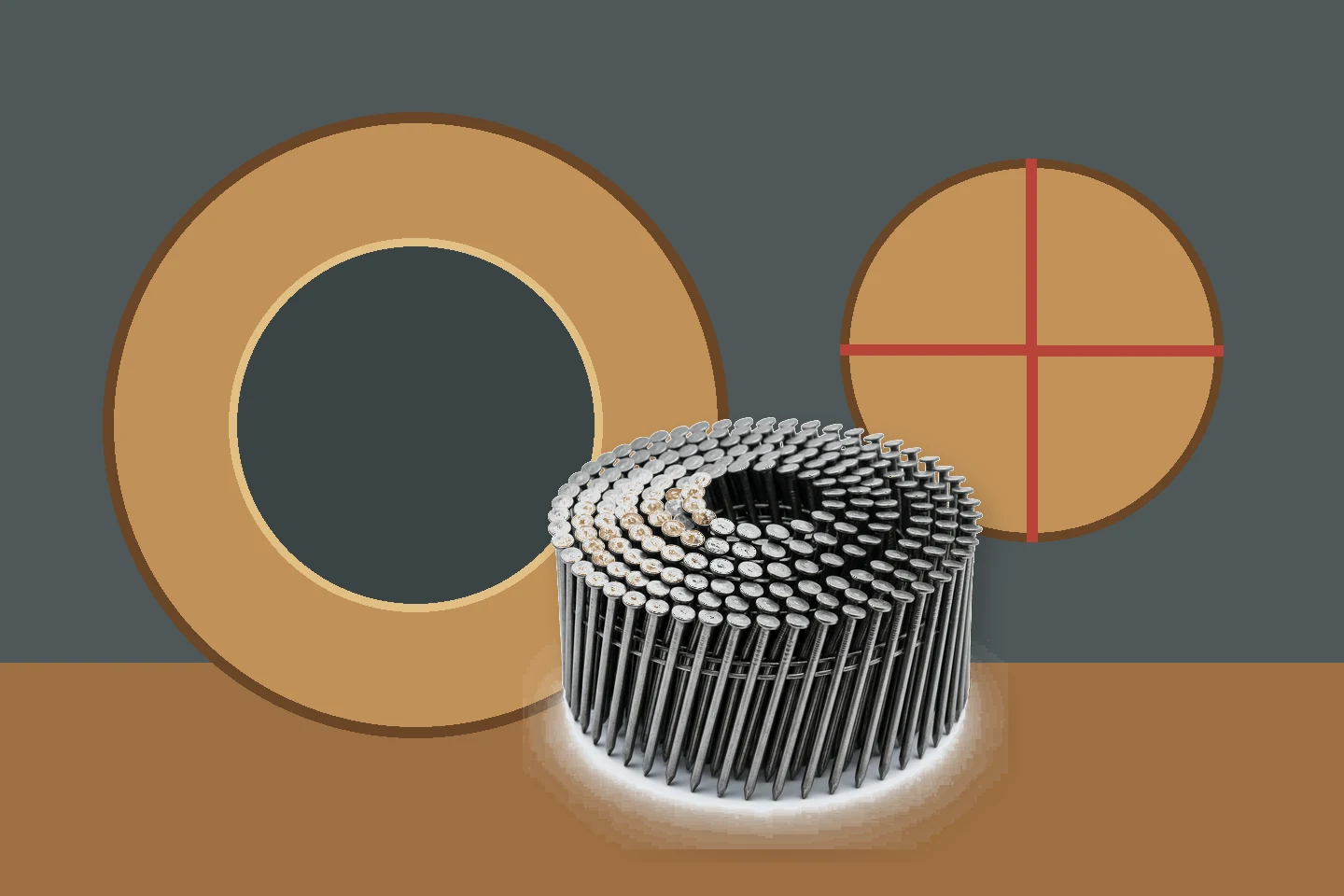 Wooden cable reel flanges with load paths and a coil nail product sample