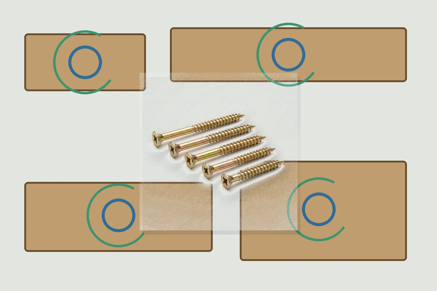 Flat pack furniture panels with repeated screw assembly cycle markers