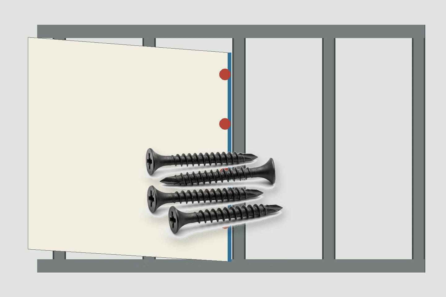 Partition board seam aligned to framing with drywall screw locations