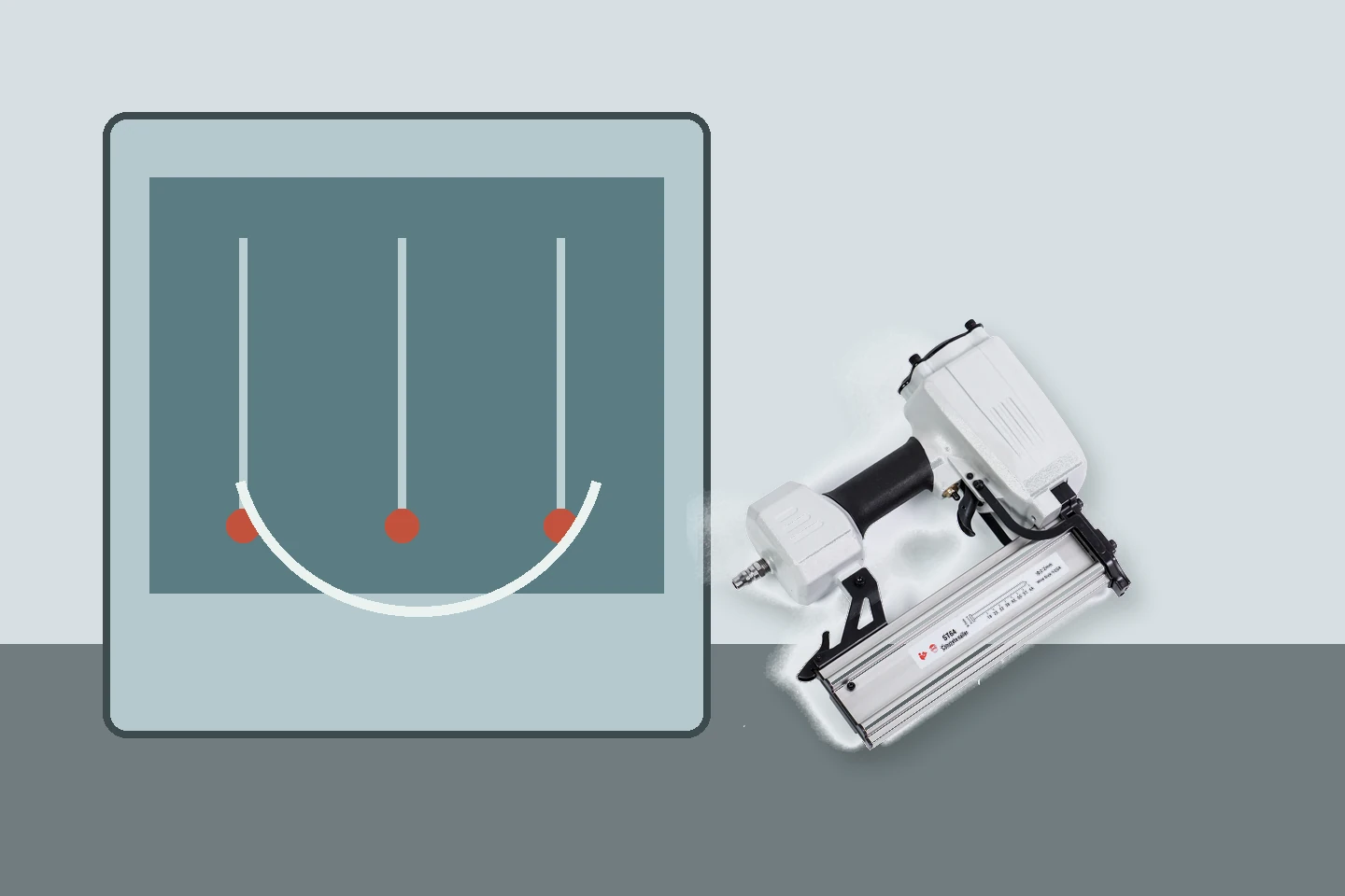 Pneumatic nails beside a controlled corrosion resistance test setup