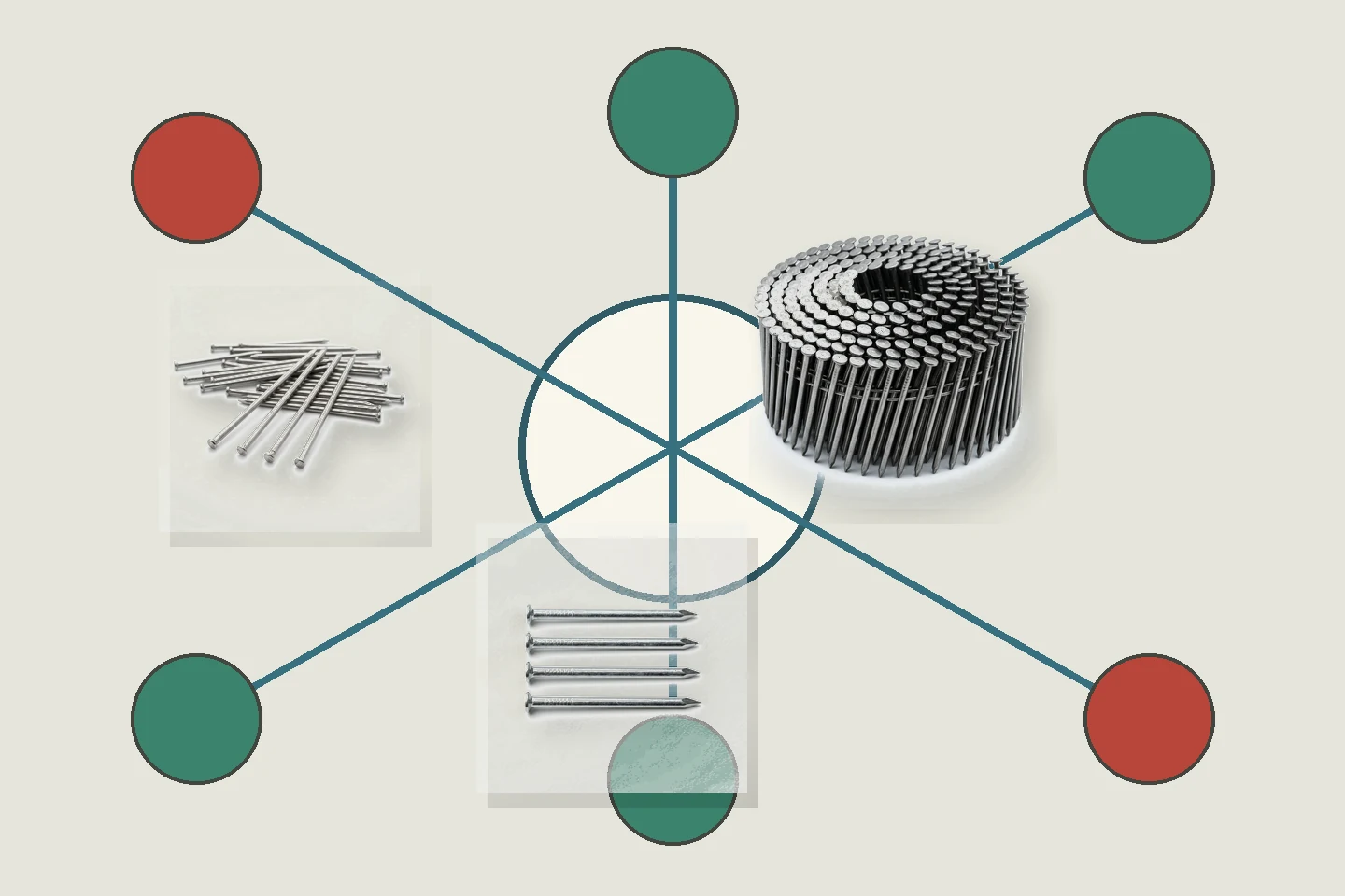 Pneumatic nail samples linked across a supplier evidence map