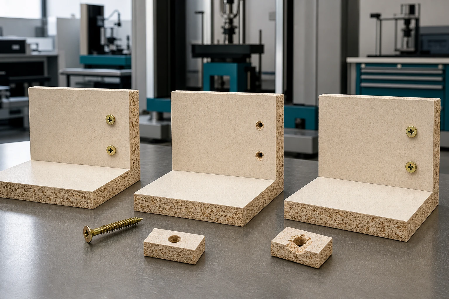 Three chipboard joints showing first assembly removal and reassembly stages