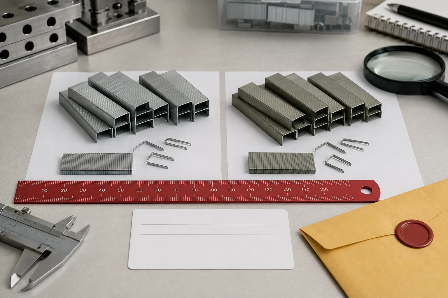 OEM staples manufacturer comparison lots beside approval coupons revision card and sealed envelope