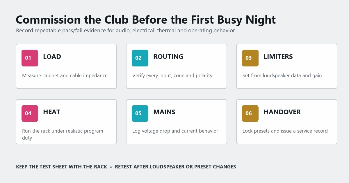 Nightclub amplifier commissioning checklist