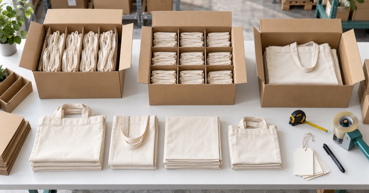 bulk cotton bags folded in alternative carton configurations for packing analysis
